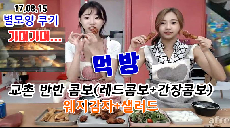 교촌 반반 콤보(레드콤보+간장콤보) 웨지감자+샐러드 먹방